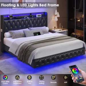 Bed Frame King Size with LED Lights, USB Charging Station Headboard Modern - Image 3