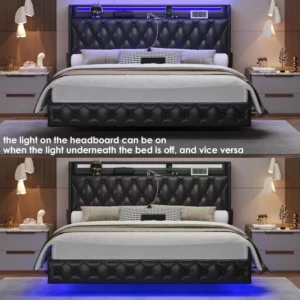 Bed Frame King Size with LED Lights, USB Charging Station Headboard Modern - Image 6