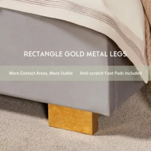 Queen size upholstered bed frame, 61" headboard, golden plating trim, modern platform no box spring needed - Image 5