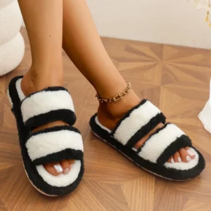 Indoor Furry Warm House Slippers Women Chic Mix Color Cotton Slides Woman Autumn Winter Open Toe Non Slip Plush Slippers Ladies - Image 6