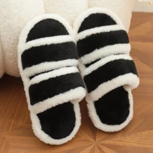 Indoor Furry Warm House Slippers Women Chic Mix Color Cotton Slides Woman Autumn Winter Open Toe Non Slip Plush Slippers Ladies - Image 5