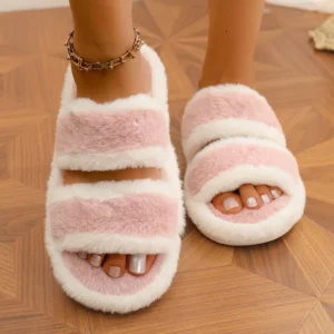 Indoor Furry Warm House Slippers Women Chic Mix Color Cotton Slides Woman Autumn Winter Open Toe Non Slip Plush Slippers Ladies - Image 4