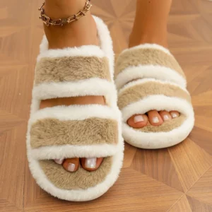 Indoor Furry Warm House Slippers Women Chic Mix Color Cotton Slides Woman Autumn Winter Open Toe Non Slip Plush Slippers Ladies - Image 3