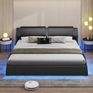 Bed with Charging Ports and Headboard King Size Platform Bed Frame - Image 3