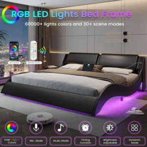 Bed with Charging Ports and Headboard King Size Platform Bed Frame - Image 4