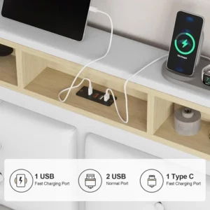 Queen Bed Frame with Led Lights & USB Ports，Storage and Tufted Buttons Headboard,No Box Spring Needed，Floating Bed Frame - Image 5