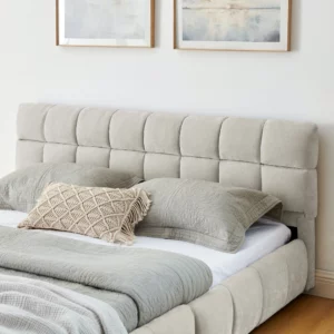 Modern Queen Size Tufted Headboard Platform Bed Frame with Wooden Storage Drawer Soft Chenille Upholstered Bedroom Bed - Image 4