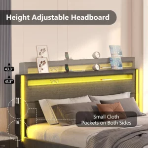 Nordic King Size Bed Frame and Adjustable Headboard, Light up Platform with Type-C & USB Charging Station, LED - Image 5