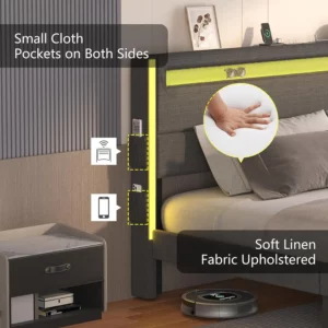 Nordic King Size Bed Frame and Adjustable Headboard, Light up Platform with Type-C & USB Charging Station, LED - Image 6