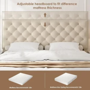 Modern Upholstered Platform Bed with Adjustable Headboard, Heavy Duty Button Tufted Bed Frame with Wood Slat Support - Image 4
