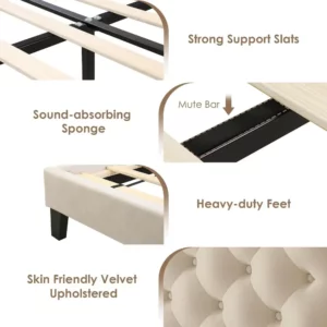 Modern Upholstered Platform Bed with Adjustable Headboard, Heavy Duty Button Tufted Bed Frame with Wood Slat Support - Image 6
