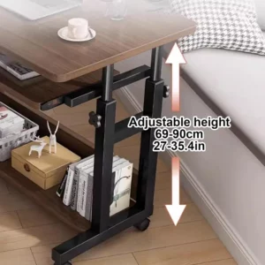 Computer Desk Mobile，Small Adjustable Desk，Office Desk Wooden Writing Desk with Caster，Over Bed Table Adjustable Height - Image 3