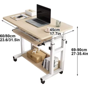 Computer Desk Mobile，Small Adjustable Desk，Office Desk Wooden Writing Desk with Caster，Over Bed Table Adjustable Height - Image 6