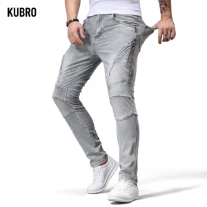 Retro Color Men's Slim Fit Jeans Four Seasons New Design Individuali Small Foot Pants Fashionable Geometry Pattern Denim Trouser - Image 2