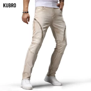 Retro Color Men's Slim Fit Jeans Four Seasons New Design Individuali Small Foot Pants Fashionable Geometry Pattern Denim Trouser - Image 4
