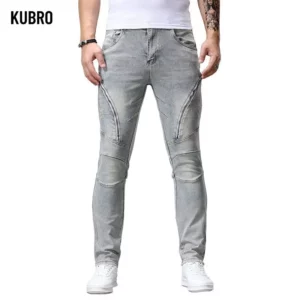 Retro Color Men's Slim Fit Jeans Four Seasons New Design Individuali Small Foot Pants Fashionable Geometry Pattern Denim Trouser - Image 6