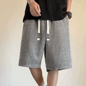Men's casual shorts, American striped printed five quarter pants, elastic waistband with drawstring, suitable for summer daily a - Image 3