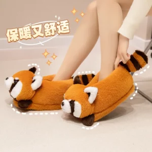Women Indoor Fluffy Shoes Cute Cartoon Panda Fox Faux Fur Slippers New Arrival Soft Plush Female Home Floor Cotton Slipper - Image 3