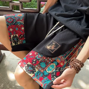 Men's ethnic embroidery pattern shorts with pockets, summer casual drawstring shorts, suitable for outdoor and beach casual wear - Image 5