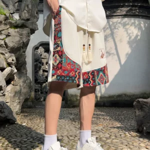 Men's ethnic embroidery pattern shorts with pockets, summer casual drawstring shorts, suitable for outdoor and beach casual wear - Image 3