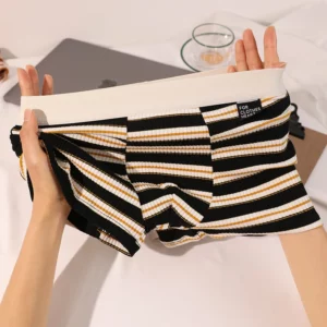 New Men's Underpants Cotton Men's Boxer Shorts Large Size Mid-Waist Striped Summer Breathable Boys Four Corner Pants Pants Pants - Image 2
