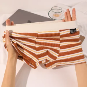 New Men's Underpants Cotton Men's Boxer Shorts Large Size Mid-Waist Striped Summer Breathable Boys Four Corner Pants Pants Pants - Image 6
