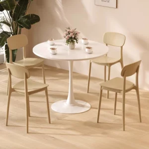 Round White Tulip Table, Modern European Coffee Table, Minimalist Balcony Bistro Table, Small Dining Set for Cafés - Image 1