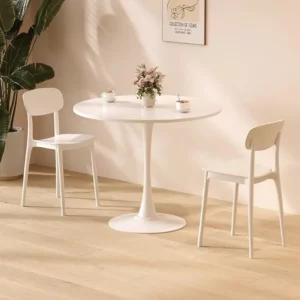 Round White Tulip Table, Modern European Coffee Table, Minimalist Balcony Bistro Table, Small Dining Set for Cafés - Image 2