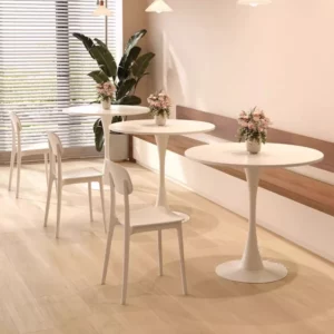 Round White Tulip Table, Modern European Coffee Table, Minimalist Balcony Bistro Table, Small Dining Set for Cafés - Image 3