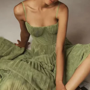 Female Hollow Backless Bridesmaid Dress Spring High Street Solid Girdling Pleat Long Dress Elegant Women Solid Tube Tops Dress - Image 1