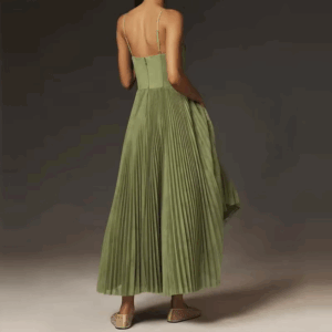 Female Hollow Backless Bridesmaid Dress Spring High Street Solid Girdling Pleat Long Dress Elegant Women Solid Tube Tops Dress - Image 3