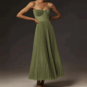 Female Hollow Backless Bridesmaid Dress Spring High Street Solid Girdling Pleat Long Dress Elegant Women Solid Tube Tops Dress - Image 4