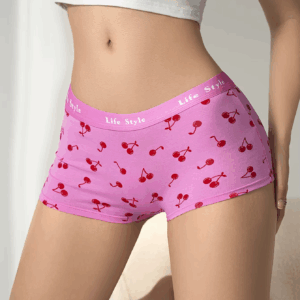 Random 4-Pack Mixed Color Fruit Pattern Cherry Print Ladies' Boxer Briefs Travel Home Casual Cotton Comfortable Underwear - Image 5