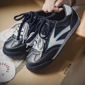 Maden Men's Casual Dual Lace-Up German Trainers Shoes Navy Blue Splice Sneakers Classic Low-Top Sporty Jogging Shoes for Walking - Image 1