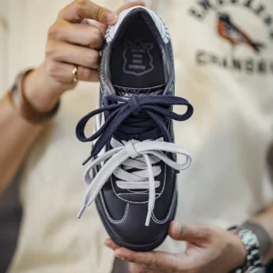 Maden Men's Casual Dual Lace-Up German Trainers Shoes Navy Blue Splice Sneakers Classic Low-Top Sporty Jogging Shoes for Walking - Image 3