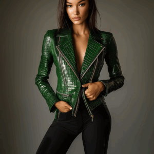 PU Leather Jacket 2025 New Women's Autumn/Winter Solid Color Jacket Fashion Lapel Collar Alligator Pattern Zipper Jacket Coat - Image 2