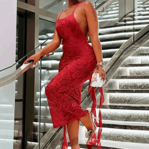 Sisterlinda Summer Release Junior Fashion Sexy High Street Long Dress M25D68288 Girl Solid Halter Slim Cleavage Backless Robe - Image 5