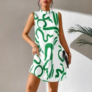 Fashion Sexy Sleeveless Woman Dress Office Lady Summer Print O-neck Elegant Stripe Casual Daily Sleeveless Stripe Mini Dress - Image 3