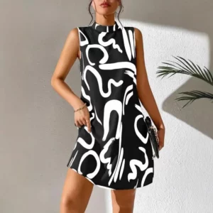 Fashion Sexy Sleeveless Woman Dress Office Lady Summer Print O-neck Elegant Stripe Casual Daily Sleeveless Stripe Mini Dress - Image 4