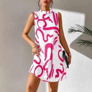 Fashion Sexy Sleeveless Woman Dress Office Lady Summer Print O-neck Elegant Stripe Casual Daily Sleeveless Stripe Mini Dress - Image 5