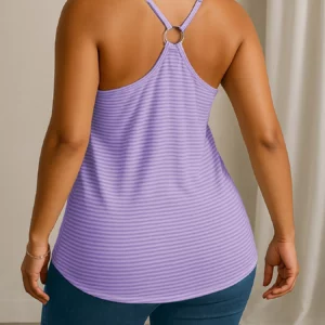 Plus Size Women's Striped Button-Front Tank Top Casual Sleeveless Summer Shirt Soft Breathable Fabric - Image 2