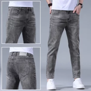 Ankle length pants Skinny Tight Fashion Men Slim Fit Jeans Stretch denim Casual Small Legs new Men's Pencil cropped 9 Points - Image 2