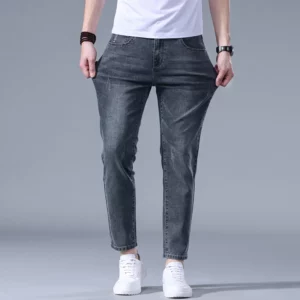Ankle length pants Skinny Tight Fashion Men Slim Fit Jeans Stretch denim Casual Small Legs new Men's Pencil cropped 9 Points - Image 5