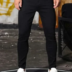 Men Jeans Stretch Skinny Denim Pants Solid Color Black Blue Spring Luxury Street Harajuku Hip-Hop Style Slim Fit Trousers Brand - Image 3