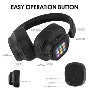 Siindoo JH-ANC930Plus Active Noise Cancelling Headphones, Hybrid Wireless Headphone With Multi Magnetic Touch Control LED Screen - Image 4