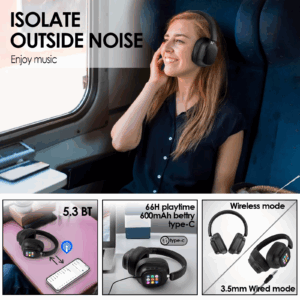 Siindoo JH-ANC930Plus Active Noise Cancelling Headphones, Hybrid Wireless Headphone With Multi Magnetic Touch Control LED Screen - Image 7