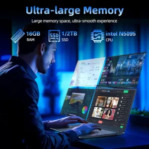 17.3 inch Gaming Office Laptop PC Intel N5095 Windows 11 Pro 16GB DDR4 1TB SSD Fingerprint Unlock Backlit Notebook PC Computer - Image 3