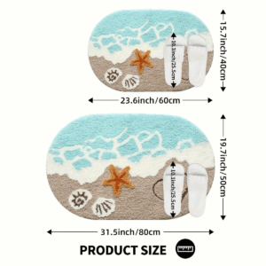 1pc Ocean-Themed Plush Faux Cashmere Bathroom Mat, Anti-Slip Absorbent Bath Mat with Beach Starfish & Heart Design - Image 6
