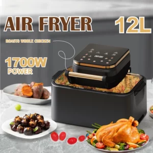 12 Liter Digital Household Electric Air Fryer with Unique Design Square Stainless Steel and Plastic LCD Display and US Plug - Image 3
