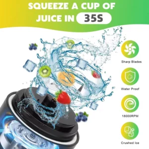 Portable Blender Electric Juicer Fruit Mixer for Kitchen Shakes Smoothies Rechargeable Juice Bottle with 500ml Cup 4000mAh 180W - Image 2